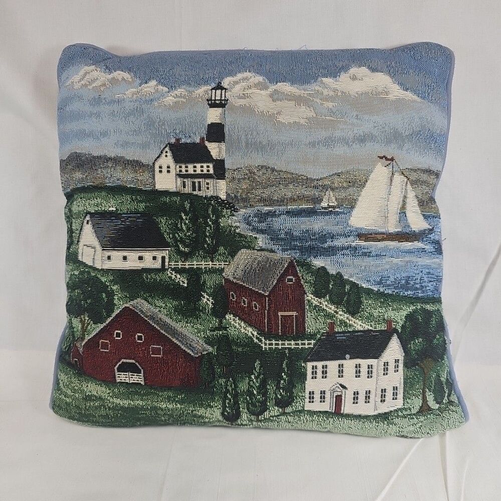 Riverdale Americana Sofa Throw Pillow Lighthouse Farm Ships Harbor 16X16 USA